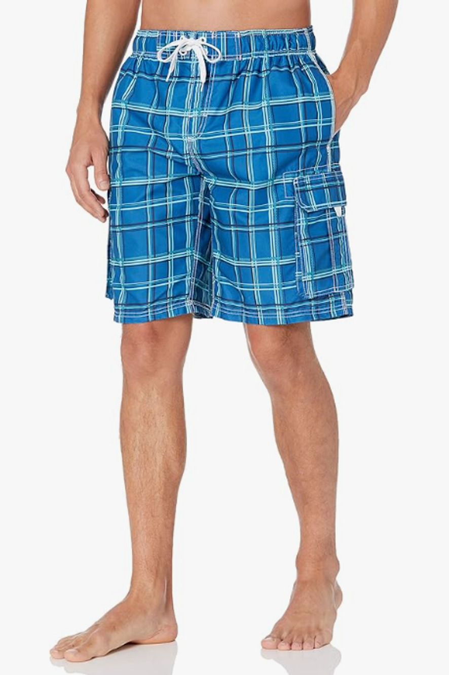 Kanu Surf Men's 4X Bellaire Royal Blue Plaid Swim Trunks K12-22